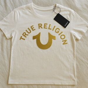 True Religion Kids Tee in White and Gold Size 10